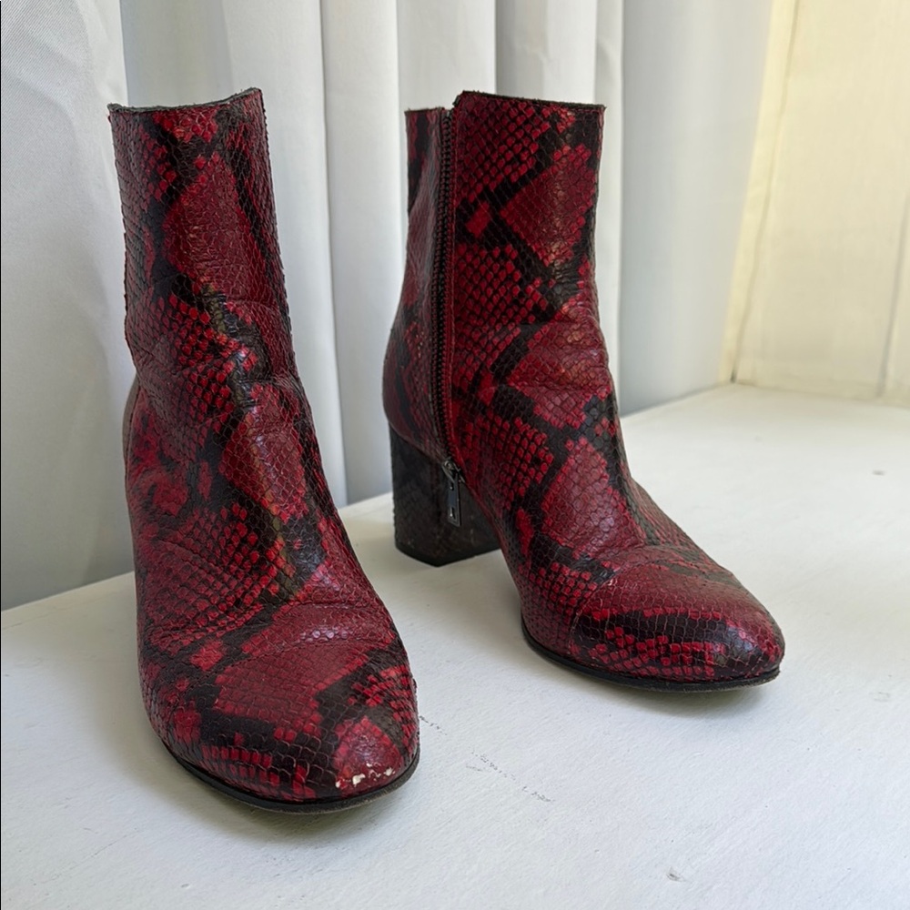 Zadig & Voltaire Red Snake Print Ankle Boots